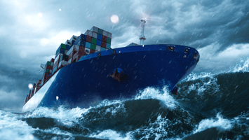 Cargo ship in stormy seas