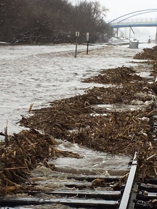 BNSF: Flooded track on the Sand Hills Subdivision near Ravenna, Nebraska