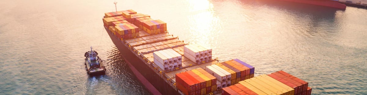 Container ship sailing to port