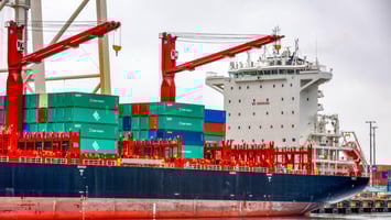 UWL July 2023 Market Update Featured Image is a close up of the stern of the Honiara Chief, one of the vessels on our Sun Chief Express service